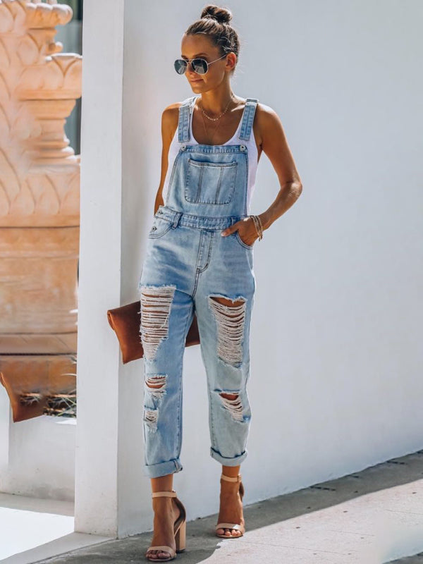 Drune | Neuer Stil Lässiger Pendler Zerrissener Mid Waist Denim Overall