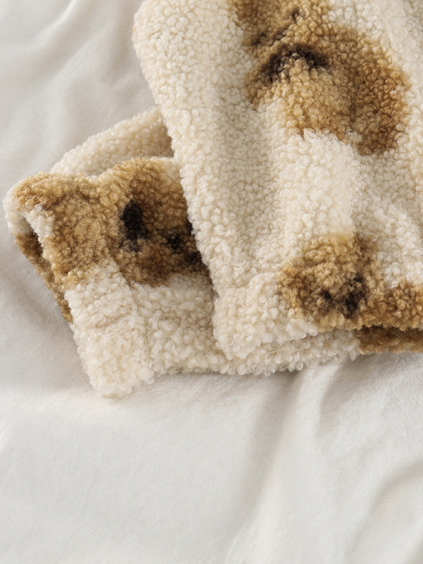Drune | Teddy-Muster Lockeres Teddyfell Kapuzensweatshirt