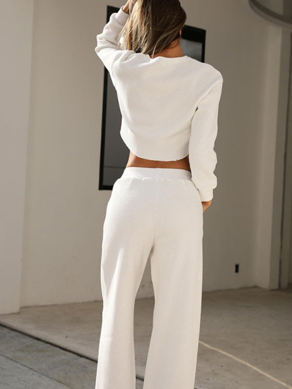 Drune | Damen Zweiteiler Rundhals Langarm Weite Beine Hose