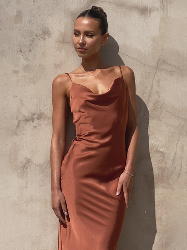 Drune | Damen Hosenträger tiefes V-Ausschnitt Slim-Fashion-Kleid