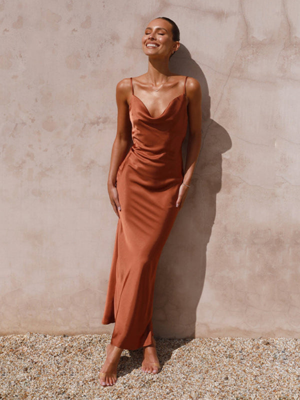 Drune | Damen Hosenträger tiefes V-Ausschnitt Slim-Fashion-Kleid