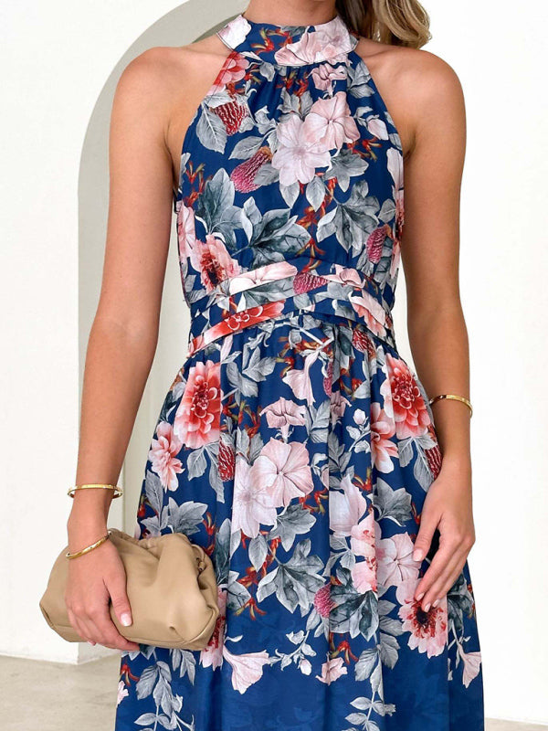 Drune | Damen modisches Halfterdruck-Taillenslimming-Kleid