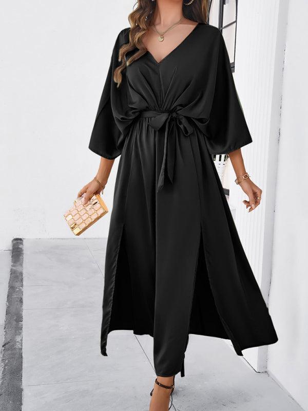 Drune | Damen Elegantes V-Ausschnitt Lockere Kleid