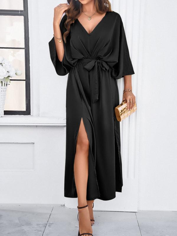 Drune | Damen Elegantes V-Ausschnitt Lockere Kleid