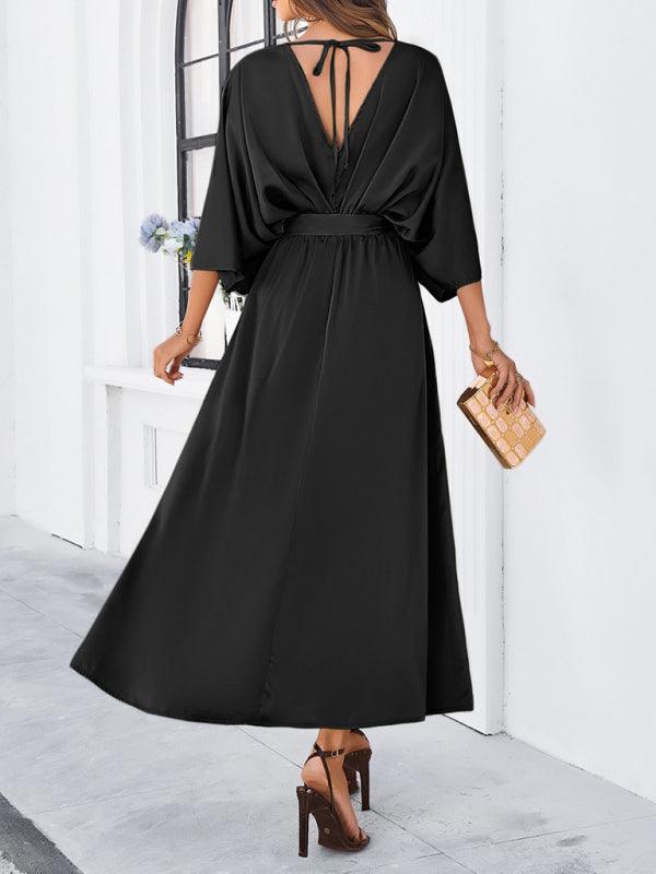 Drune | Damen Elegantes V-Ausschnitt Lockere Kleid