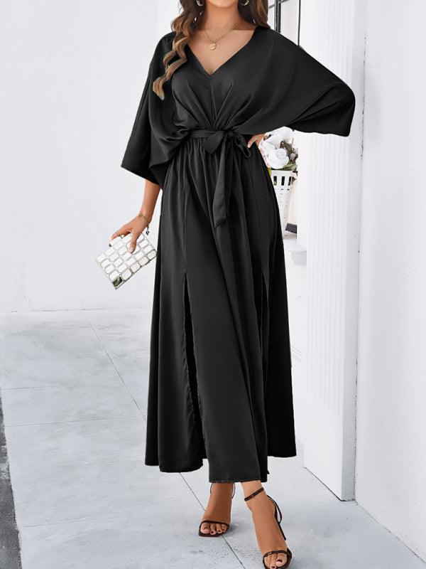Drune | Damen Elegantes V-Ausschnitt Lockere Kleid