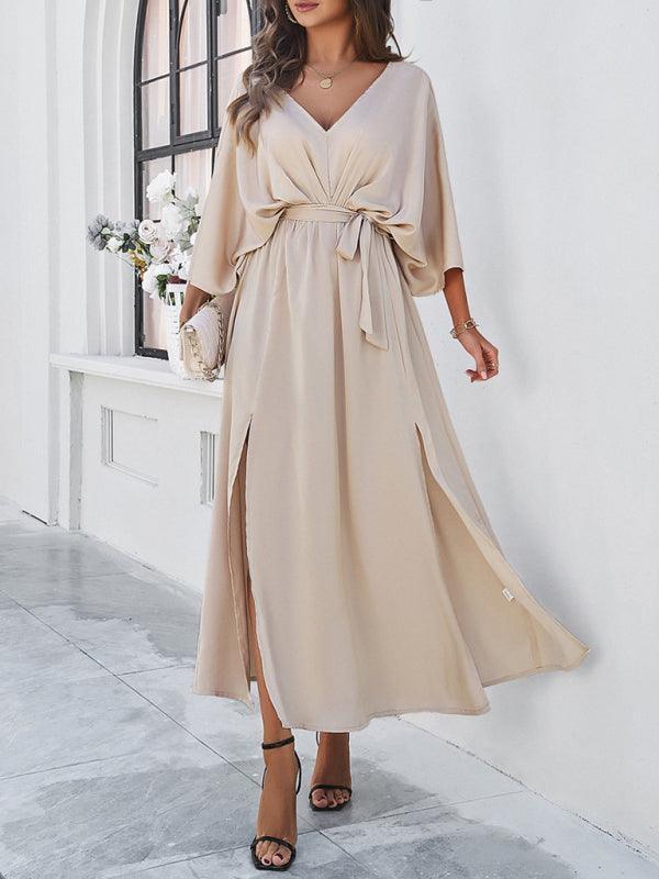 Drune | Damen Elegantes V-Ausschnitt Lockere Kleid