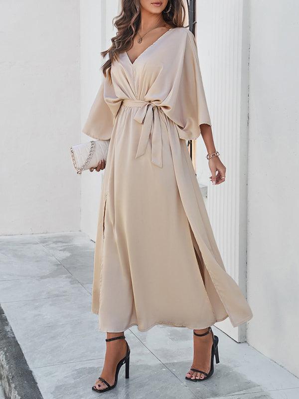 Drune | Damen Elegantes V-Ausschnitt Lockere Kleid