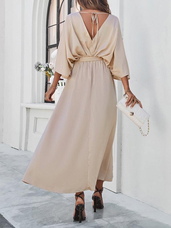 Drune | Damen Elegantes V-Ausschnitt Lockere Kleid