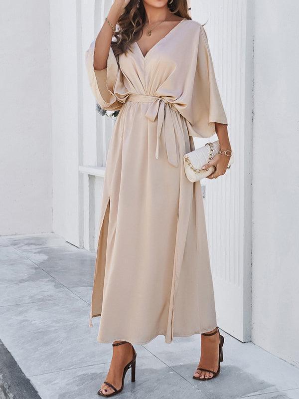 Drune | Damen Elegantes V-Ausschnitt Lockere Kleid