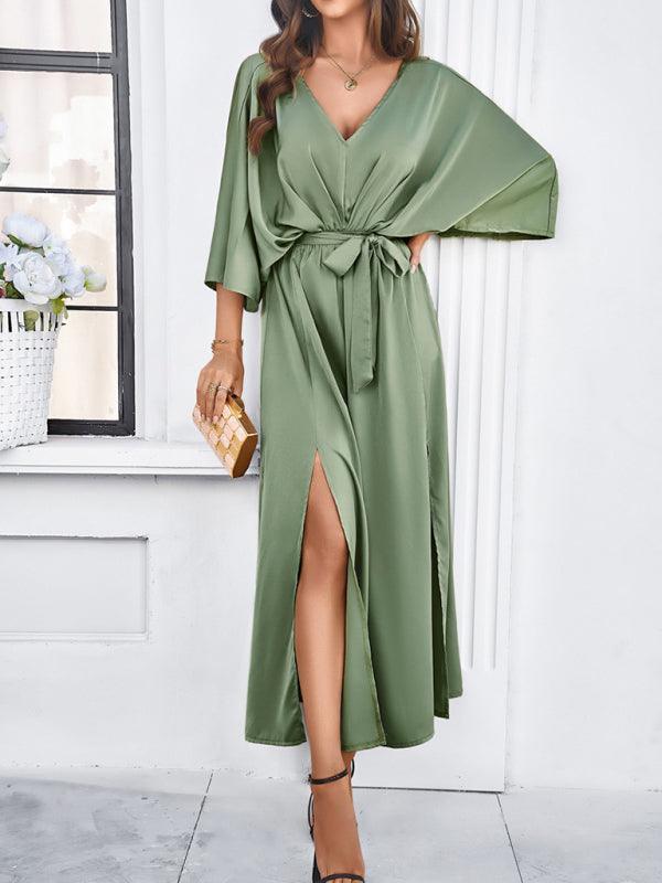 Drune | Damen Elegantes V-Ausschnitt Lockere Kleid