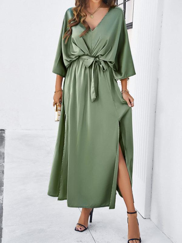 Drune | Damen Elegantes V-Ausschnitt Lockere Kleid