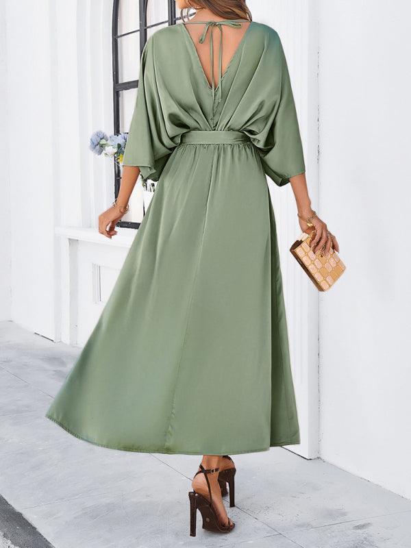 Drune | Damen Elegantes V-Ausschnitt Lockere Kleid