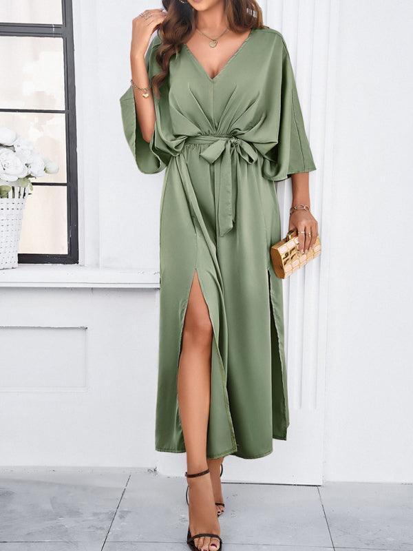 Drune | Damen Elegantes V-Ausschnitt Lockere Kleid
