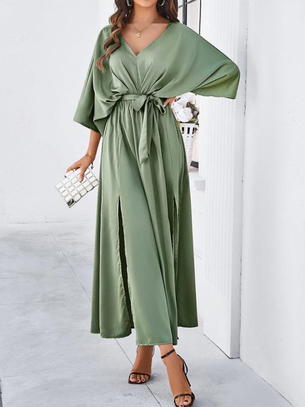 Drune | Damen Elegantes V-Ausschnitt Lockere Kleid