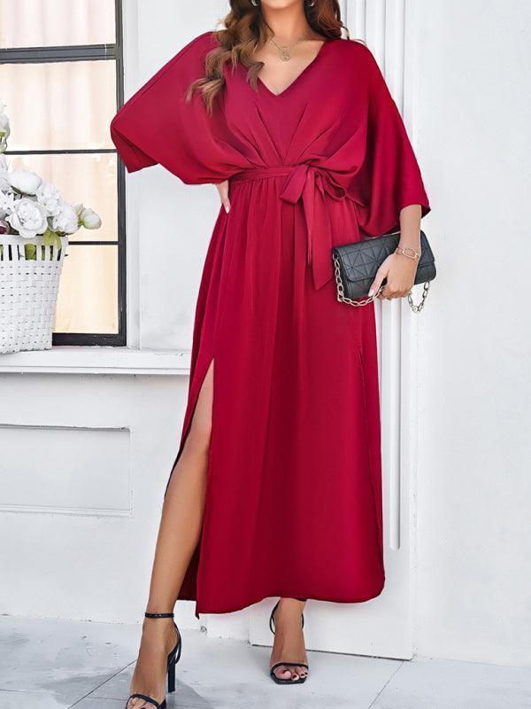 Drune | Damen Elegantes V-Ausschnitt Lockere Kleid