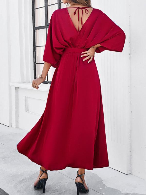 Drune | Damen Elegantes V-Ausschnitt Lockere Kleid