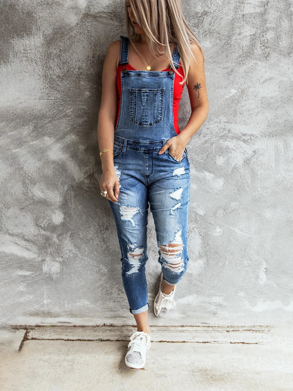 Drune | Vintage ripped stretch denim overalls