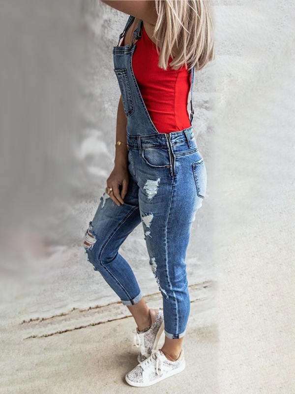 Drune | Vintage ripped stretch denim overalls