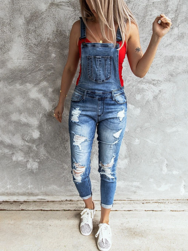 Drune | Vintage ripped stretch denim overalls