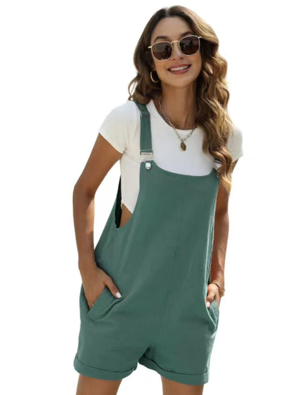 Drune | Damen Baumwoll- und Leinenverstellbare Lässige Lockere Overall-Shorts