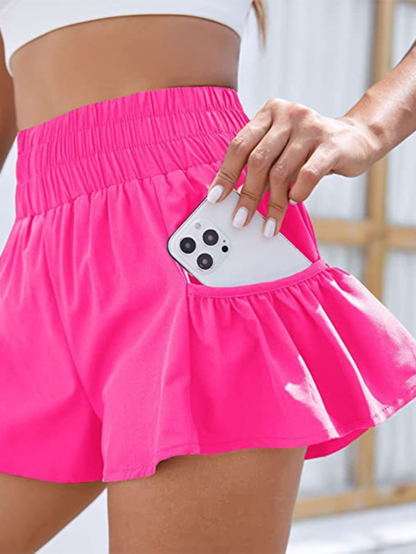 Drune | Damen Fitness Lauf Quick-Dry Hohe Taille Shorts mit Taschen
