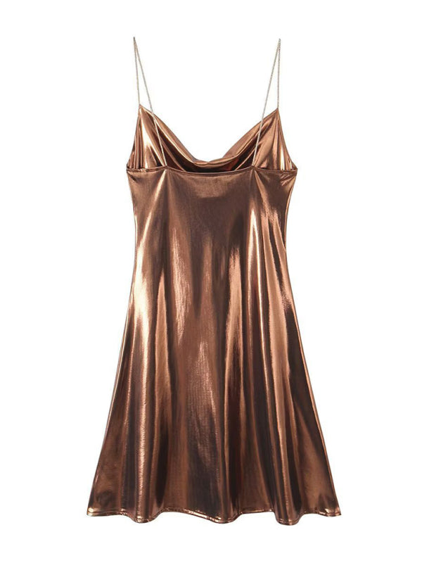 Drune | Tiefer Rückenausschnitt metallisches Straps Kleid