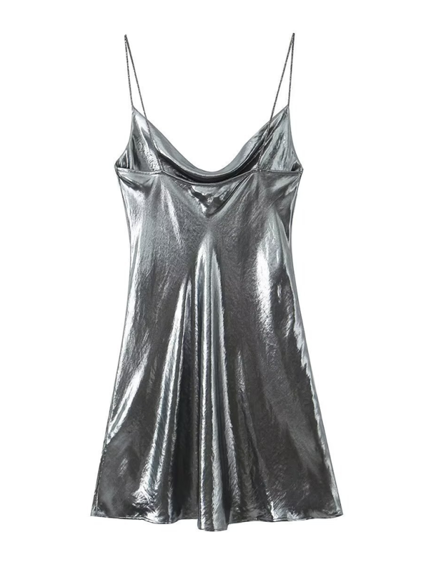 Drune | Tiefer Rückenausschnitt metallisches Straps Kleid
