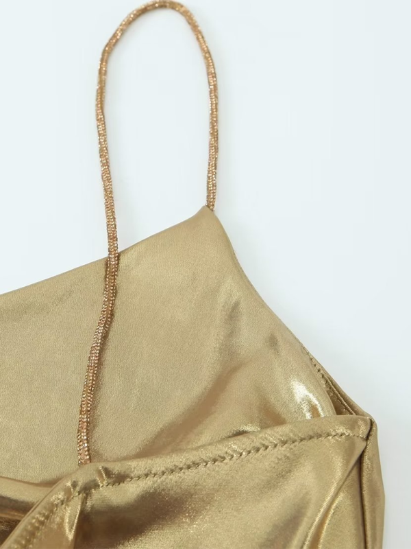 Drune | Tiefer Rückenausschnitt metallisches Straps Kleid