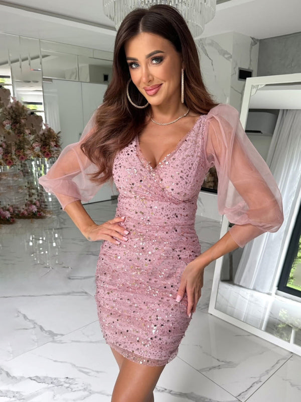 Drune | Neues Pailletten langärmliges lässiges Partykleid für Frauen