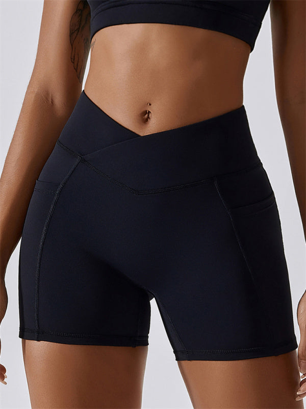 Drune | Damen Naked Hip Pocket Crossover Taille Leggings Sport Shorts