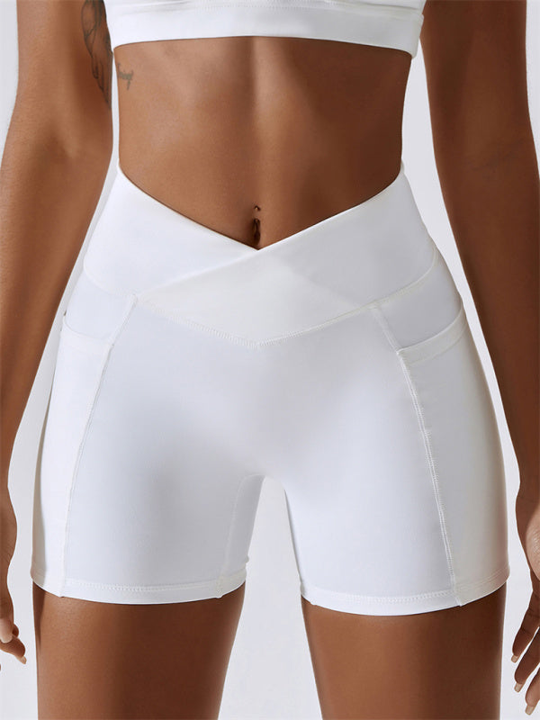 Drune | Damen Naked Hip Pocket Crossover Taille Leggings Sport Shorts