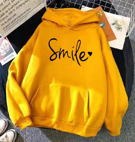 Drune | gemütlicher Smile Print Hoodie mit Kordelzug für Frauen