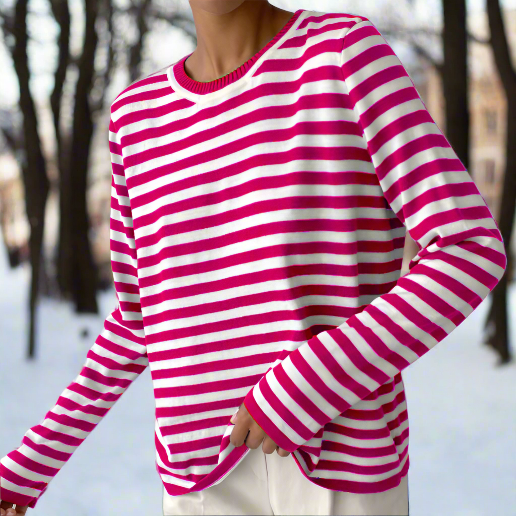 Drune | Langarm-T-Shirt Gestreift Rundhals Relaxed Fit Atmungsaktive Baumwolle