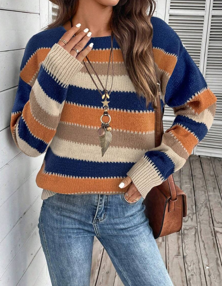Drune | Pullover - Damen Herbst gestreifter Strickpullover