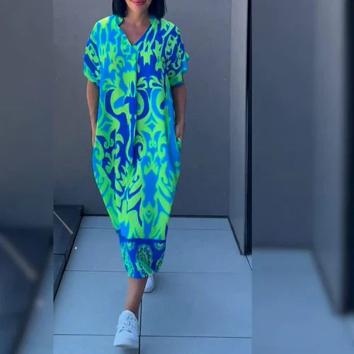 Drune | Lebendiges Bedrucktes Kaftan Kleid mit Lässiger Passform für Frauen