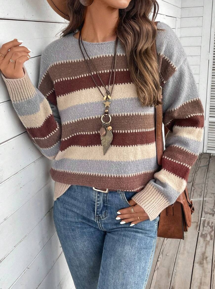 Drune | Pullover - Damen Herbst gestreifter Strickpullover
