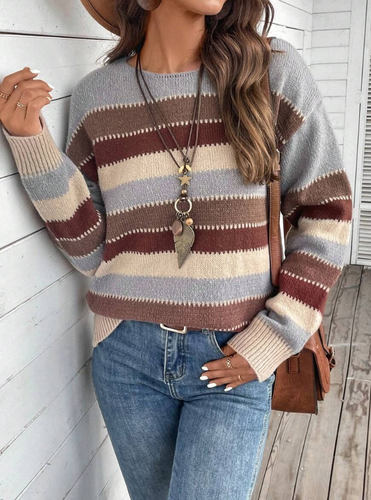 Drune | Pullover - Damen Herbst gestreifter Strickpullover