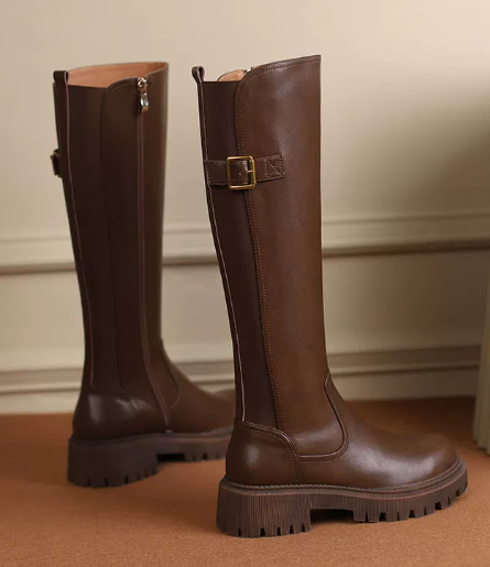 Damen lange Stiefel mit elegantem Schnallenakzent und rutschfester Sohle Drune