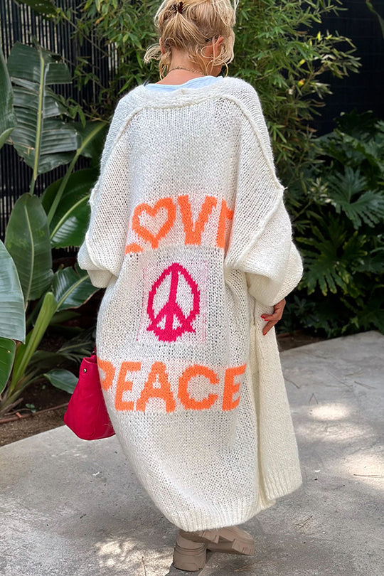 Drune | Oversize Strickjacke Mit Love & Peace Motiv