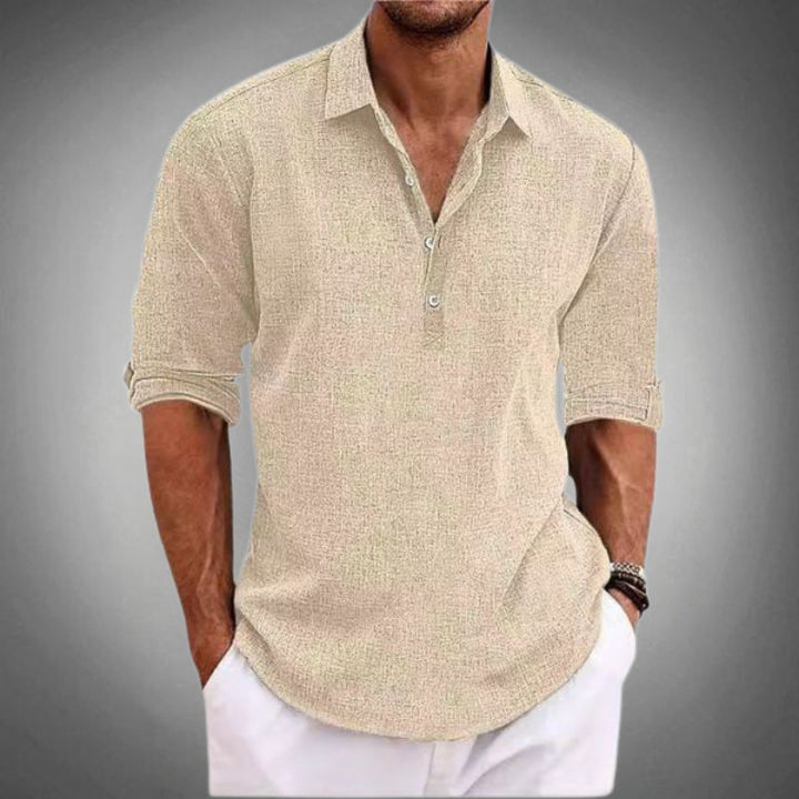 Drune | Herren Langarm-Poloshirt mit Knopfleiste