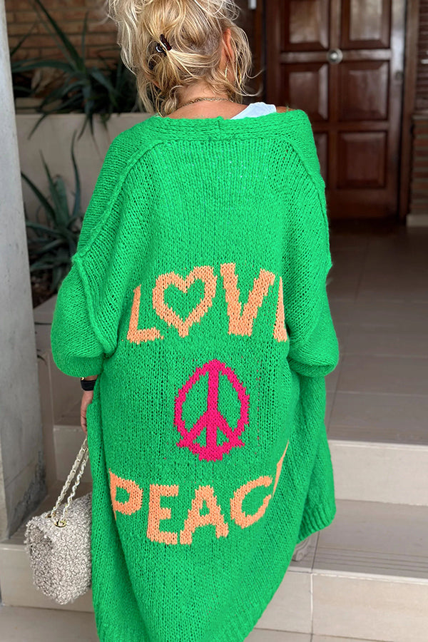 Drune | Oversize Strickjacke Mit Love & Peace Motiv