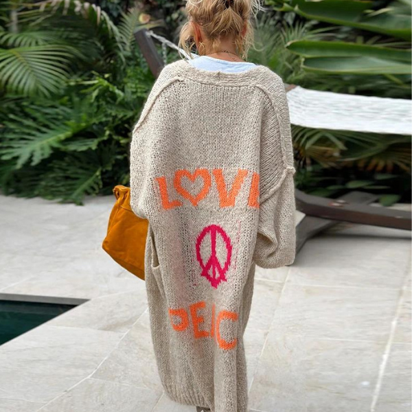 Drune | Oversize Strickjacke Mit Love & Peace Motiv