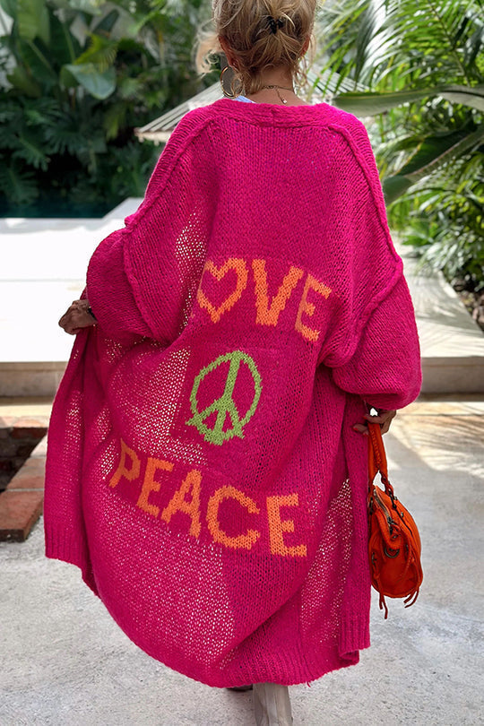 Drune | Oversize Strickjacke Mit Love & Peace Motiv