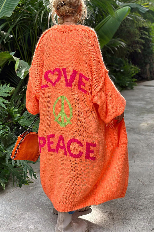 Drune | Oversize Strickjacke Mit Love & Peace Motiv