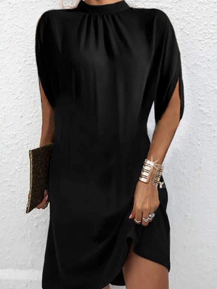 Drune Basic-Kleid mit Mock Neck und kurzen Schlitzärmeln
