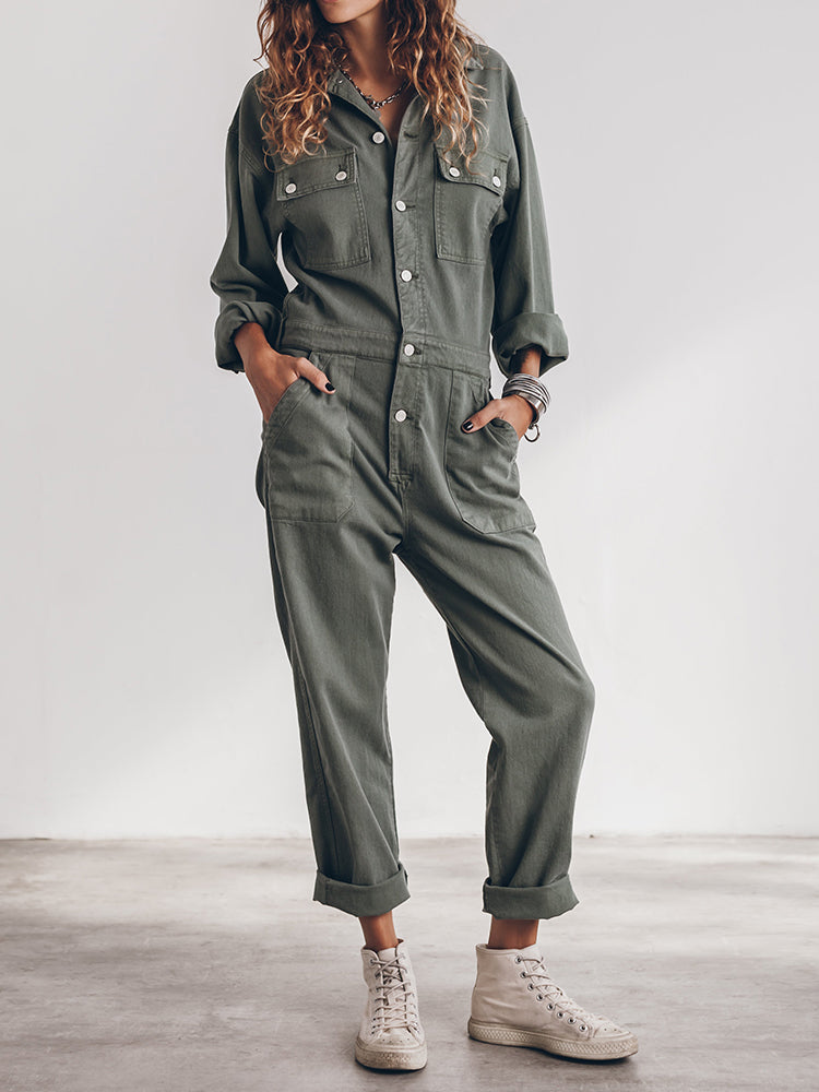 Drune | Damen Utility Jumpsuit mit Langen Ärmeln und Taschen