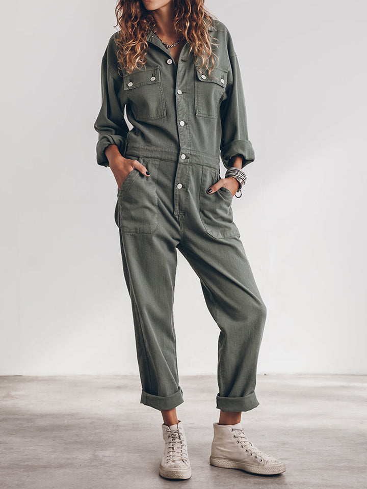 Drune | Damen Utility Jumpsuit mit Langen Ärmeln und Taschen