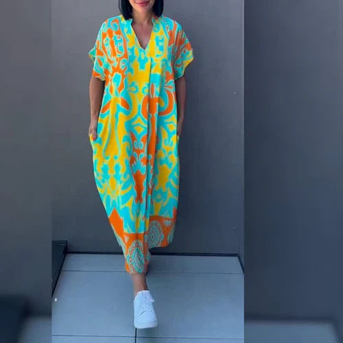 Drune | Lebendiges Bedrucktes Kaftan Kleid mit Lässiger Passform für Frauen