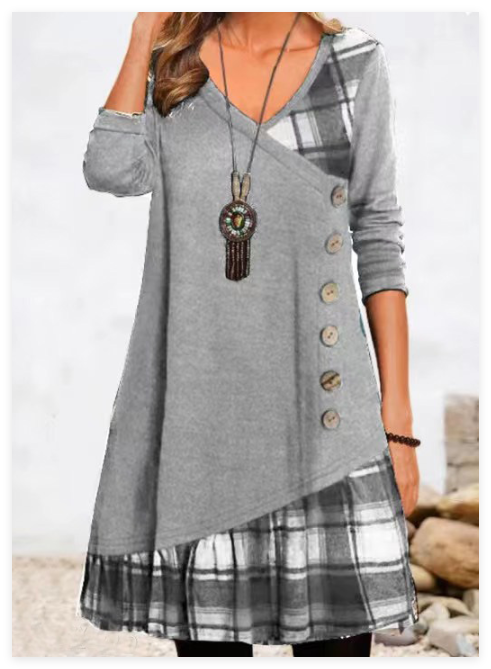 Damen Kleid mit asymmetrischem Schnitt und Karomuster Drune